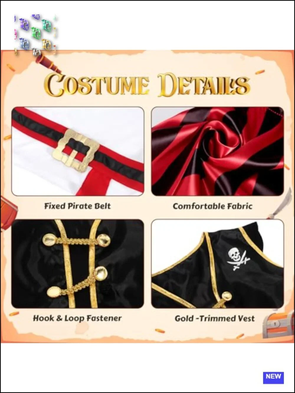 Kids Pirate Halloween Costume with Hat, Sword, & Accessories, Role Play Dress Up